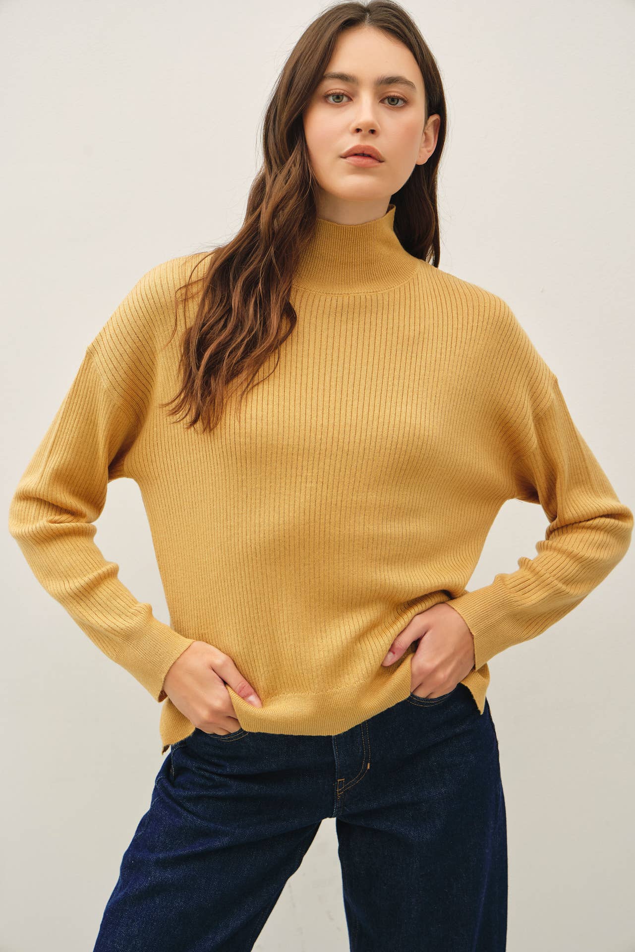 DIJON WOOL BLEND MOCK NECK RIP SWEATER