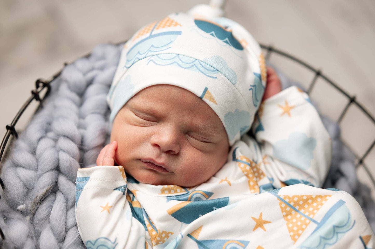 Sailboat Infant Baby Gown and Hat Set