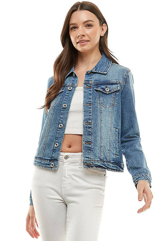Ladies Casual Denim Jacket - Medium Wash