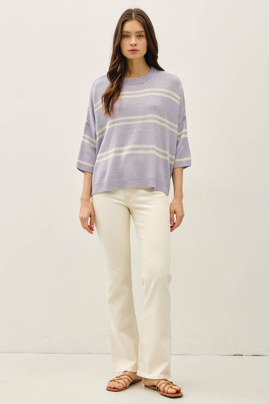 Pewter Drop Shoulder Striped Sweater