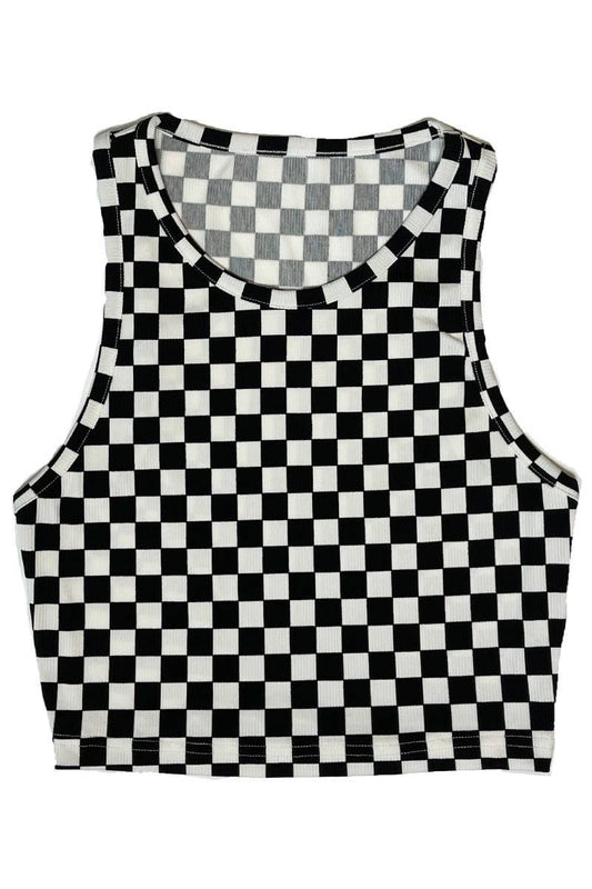 Checkered Cropped knit tank