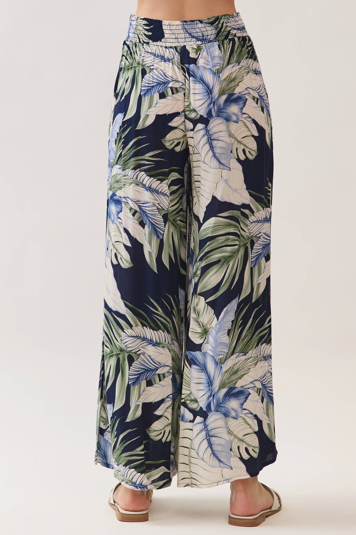 Navy Tropical Wide Leg Pant