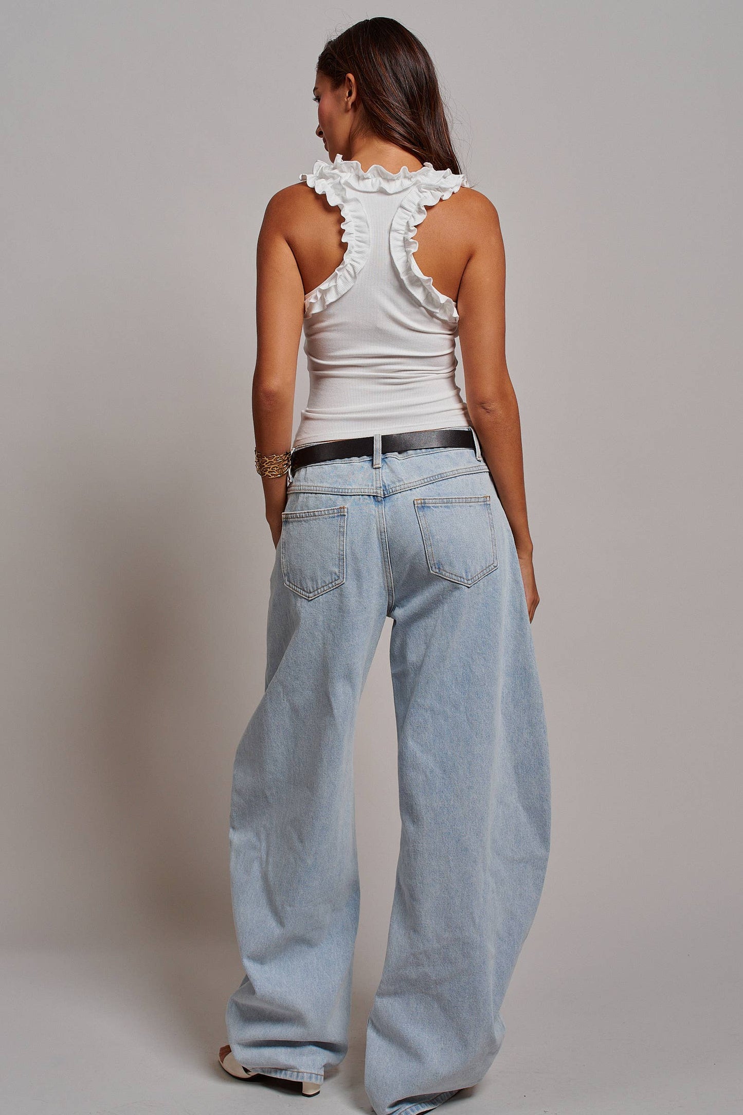 Ruffle Trim Racerback Tank Top