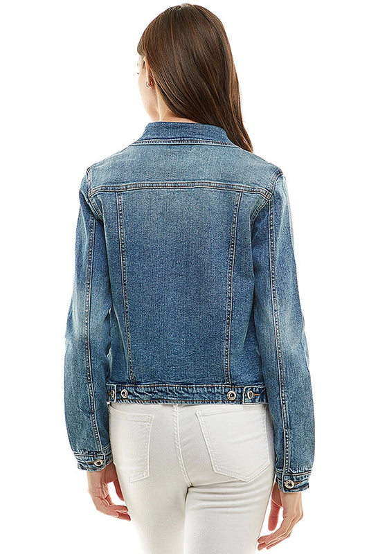 Ladies Casual Denim Jacket - Dark Wash