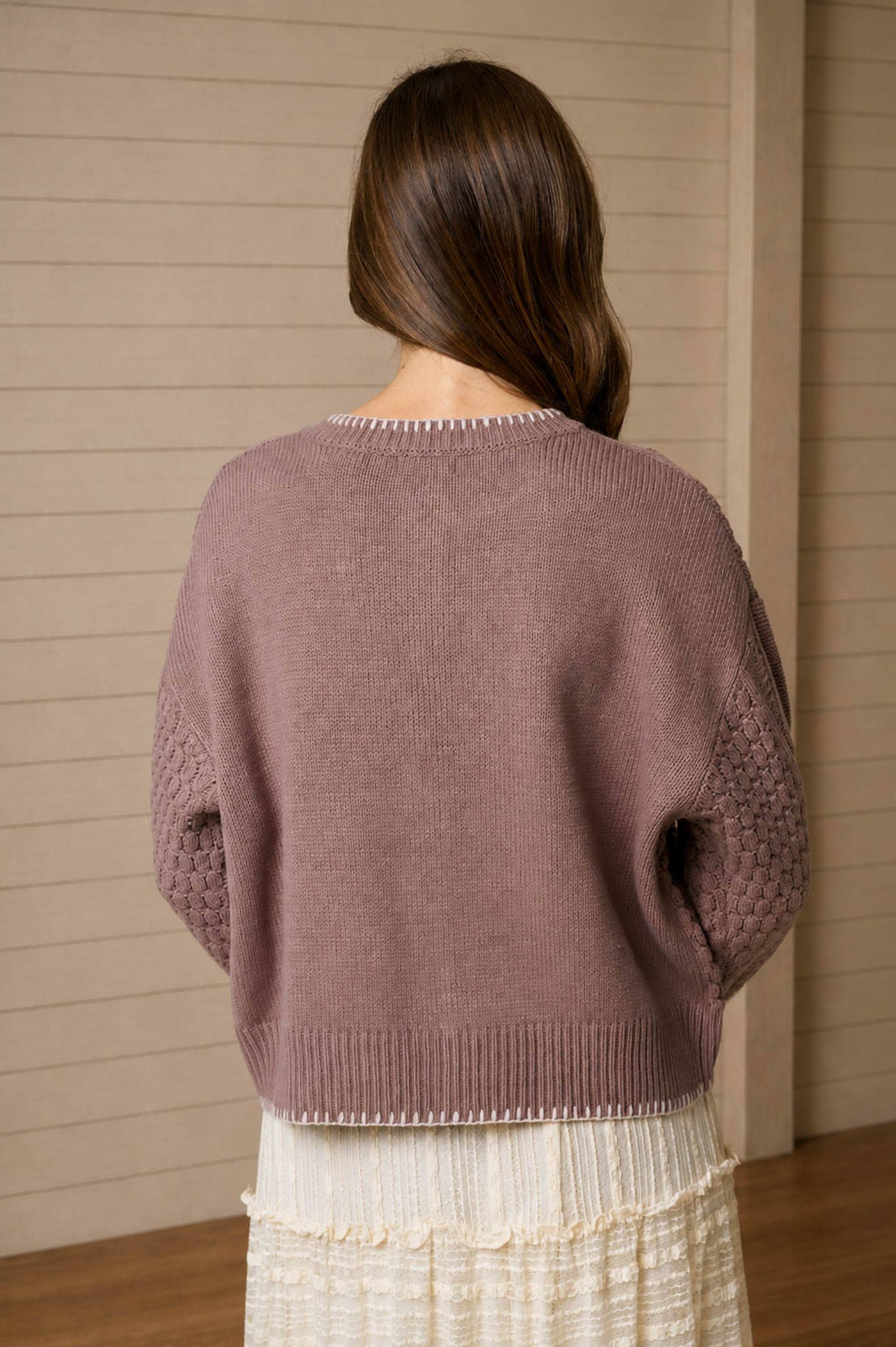 Taupe Floral Embroidery Constrast Stitch Cardigan