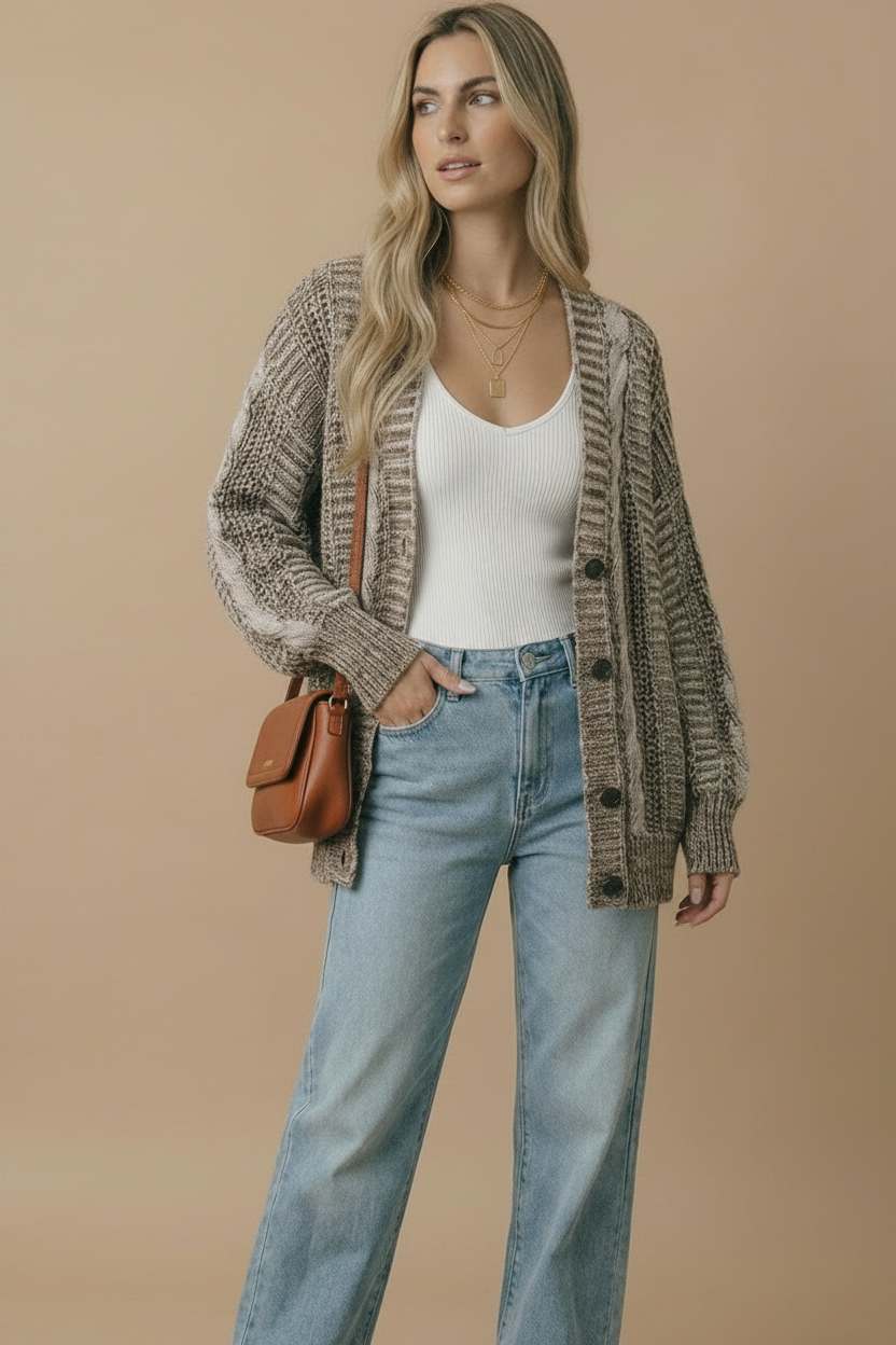 Button Down Oversized Chunky Cable Cardigan