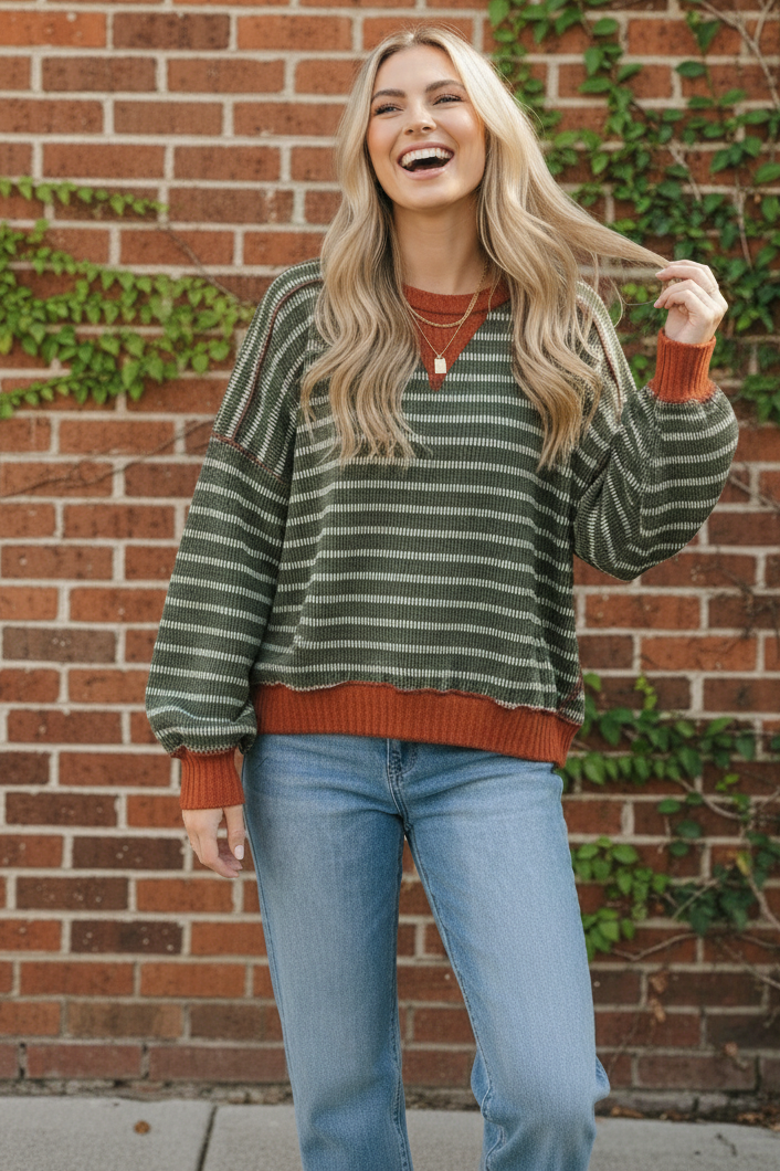 Plus Striped Pullover Knit Top