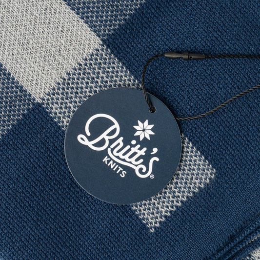 Navy Plaid Knit Scarf