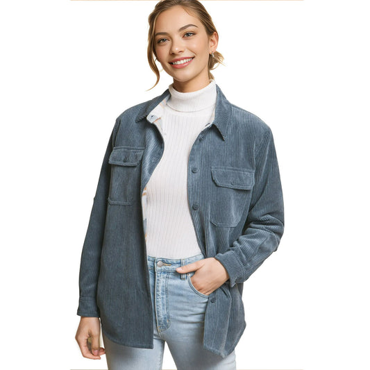 Stormy Blue Don't be Two Faced Reversible Corduroy Jacket