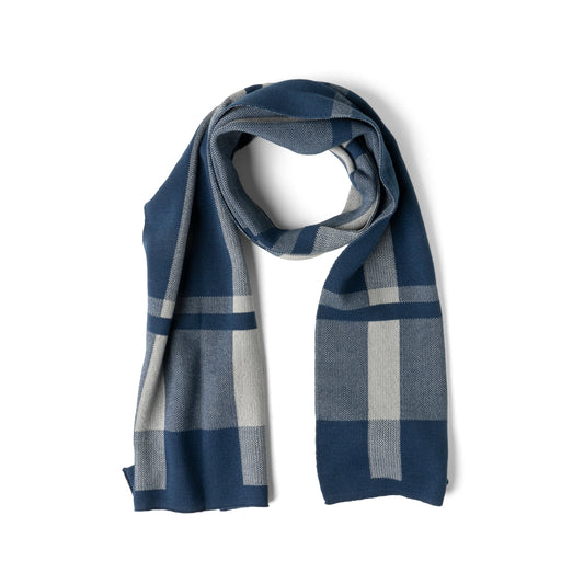 Navy Plaid Knit Scarf
