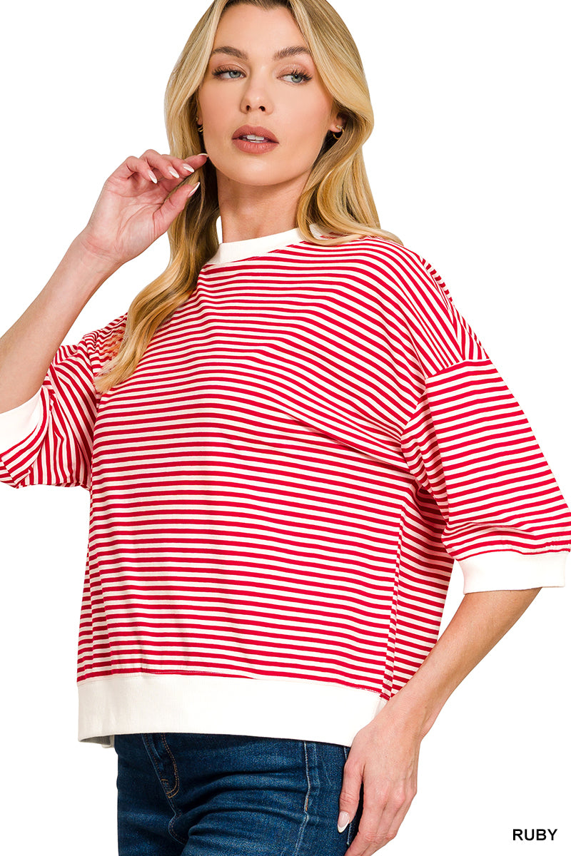 Ruby Striped Contrast Trim Banded Bottom Top