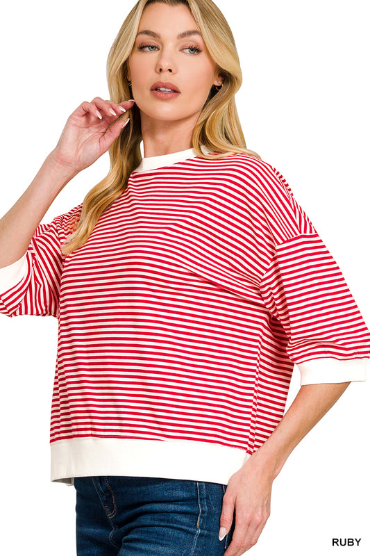Ruby Striped Contrast Trim Banded Bottom Top