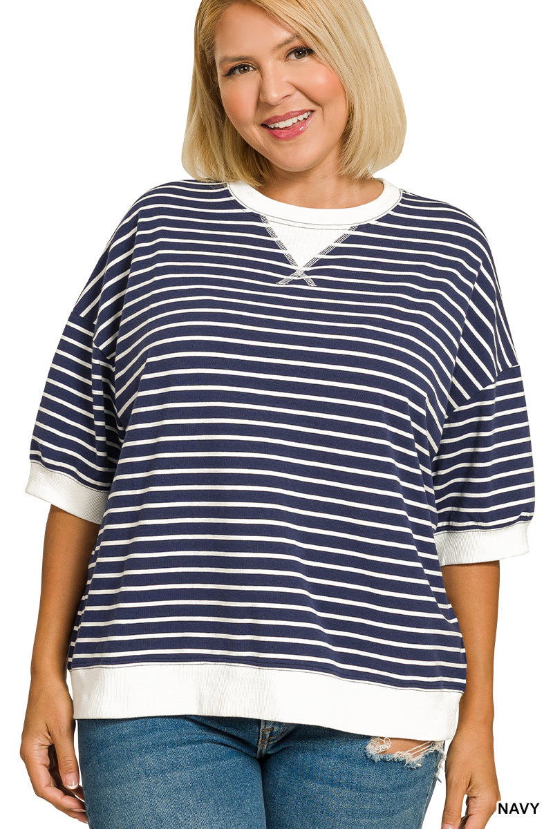 Navy Striped 3/4 Pullover
