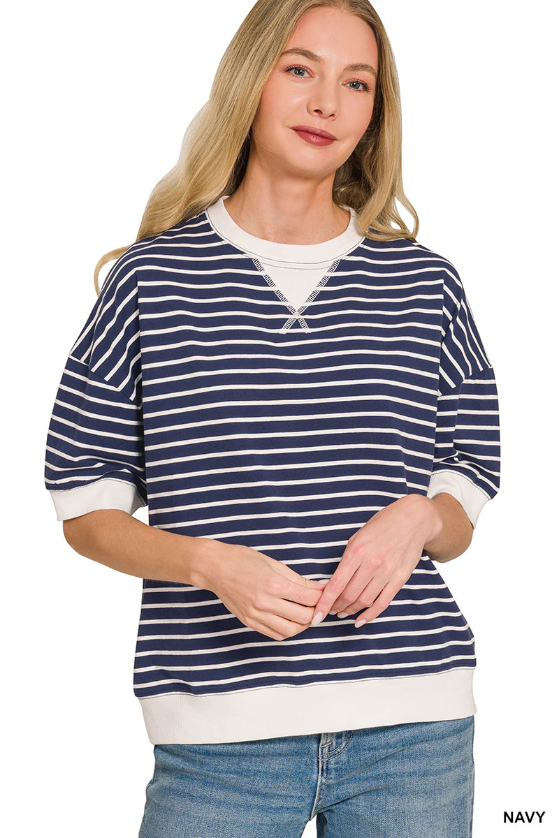 Navy Striped 3/4 Pullover