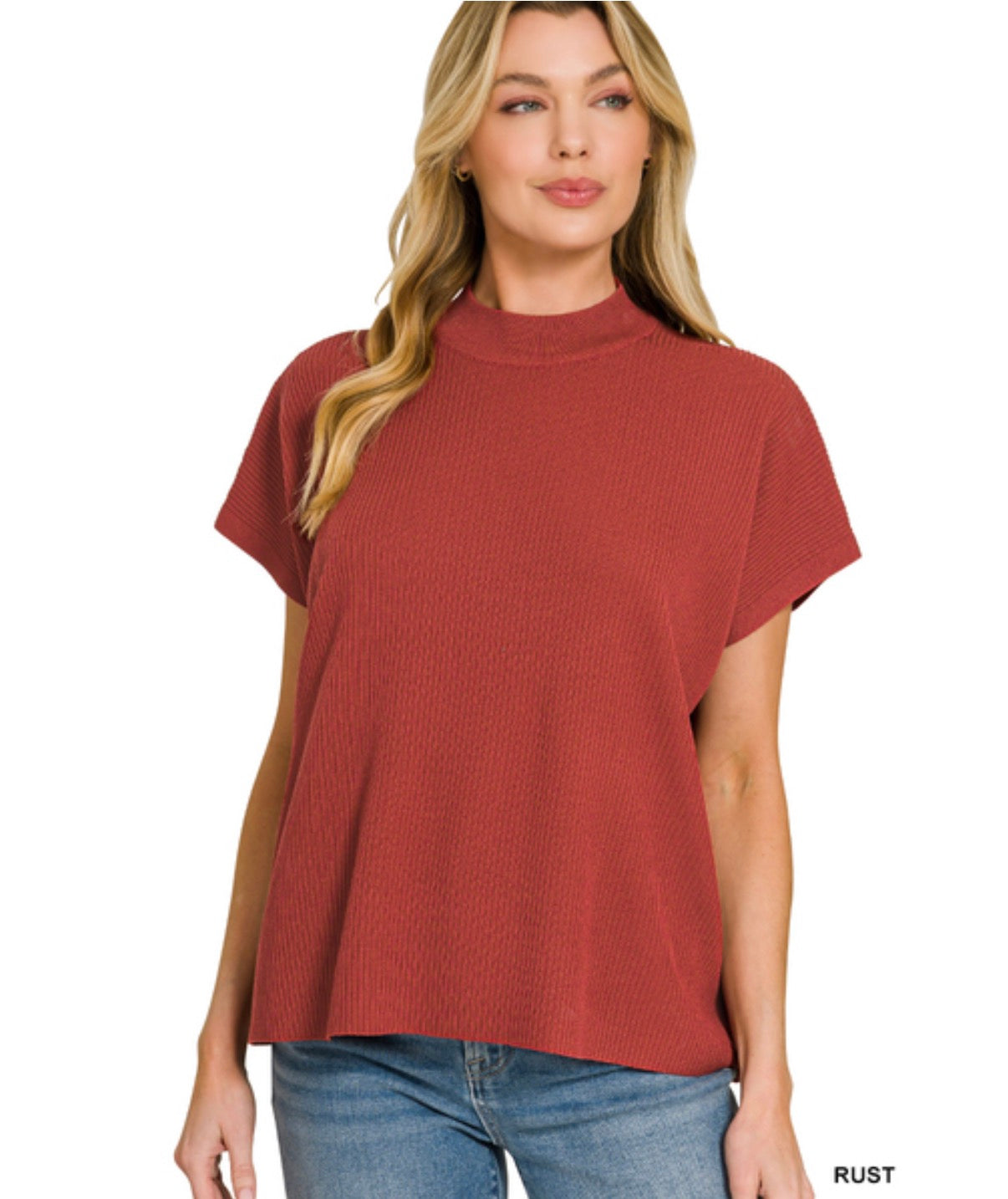 Rust Short Sleeve Mock Sweater