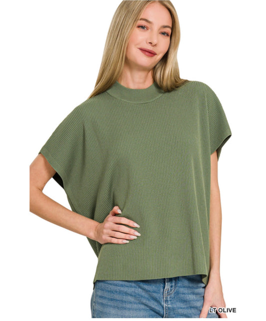 Olive Short Sleeve Mock Sweater
