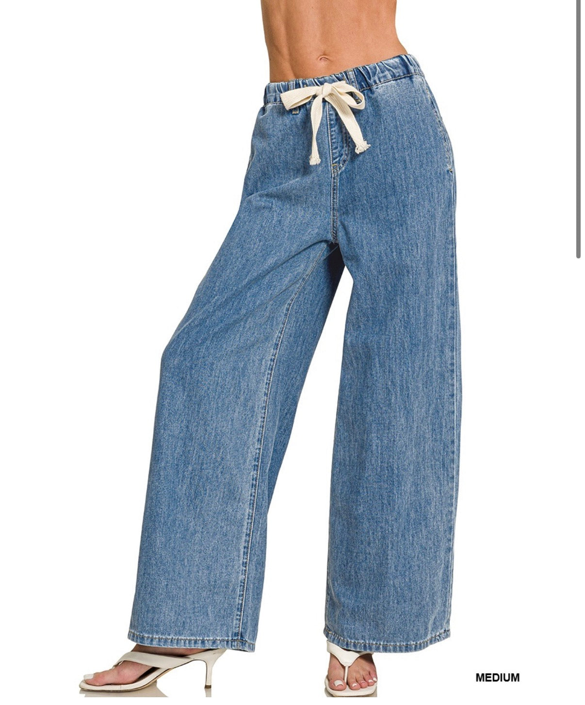 Wide Leg Denim Drawstring Pants
