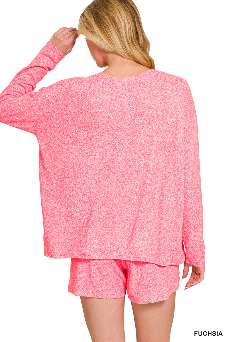 Pink Melange Long Sleeve Top + Shorts Set