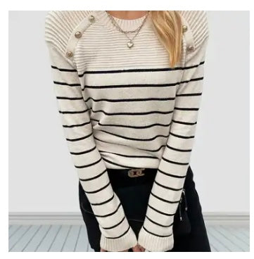 Striped Button Detail Pullover Sweater