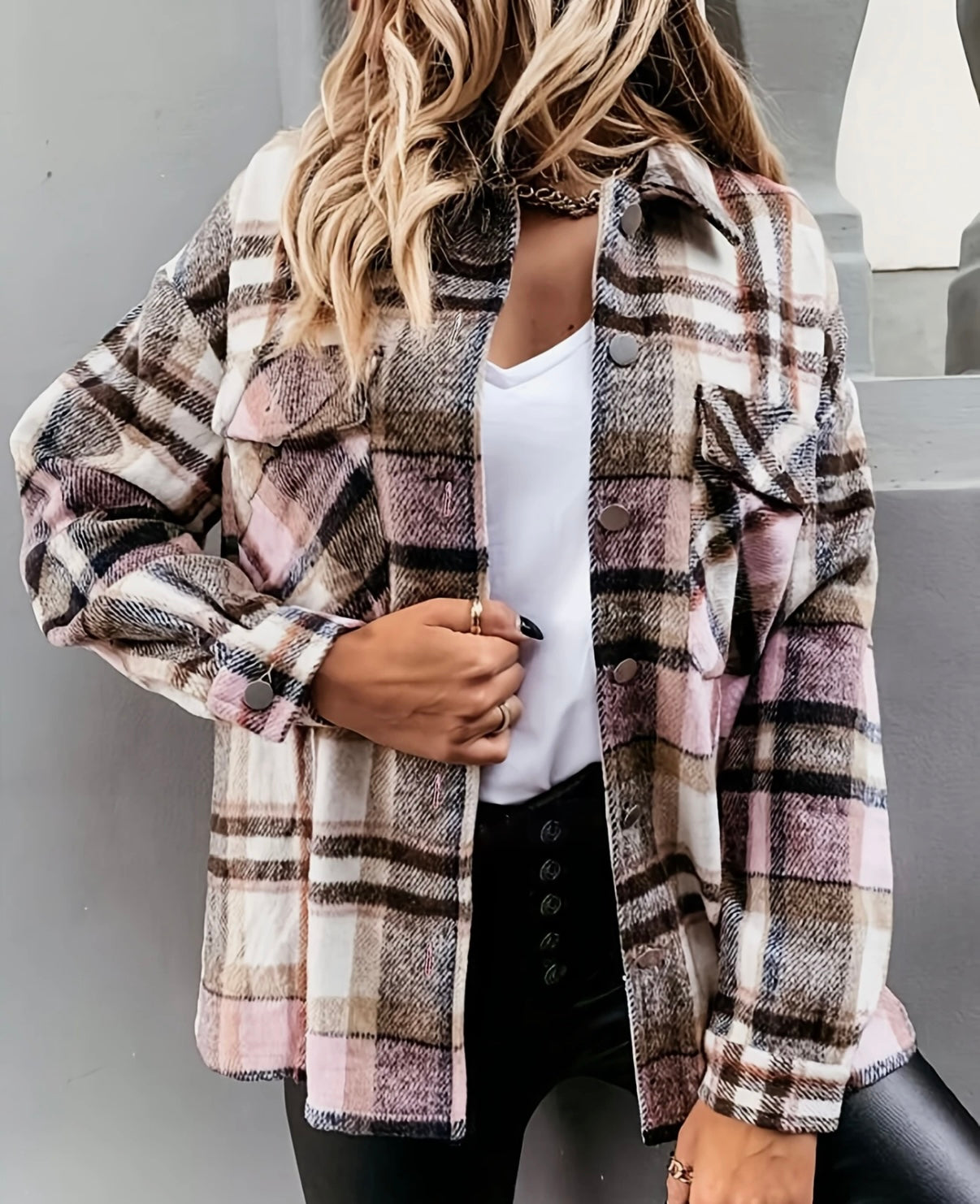 Pink + Brown Plaid Shacket