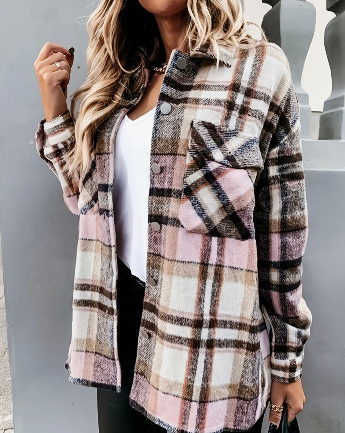 Pink + Brown Plaid Shacket