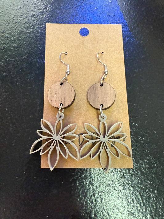 Wooden Lotus Dangle Earrings