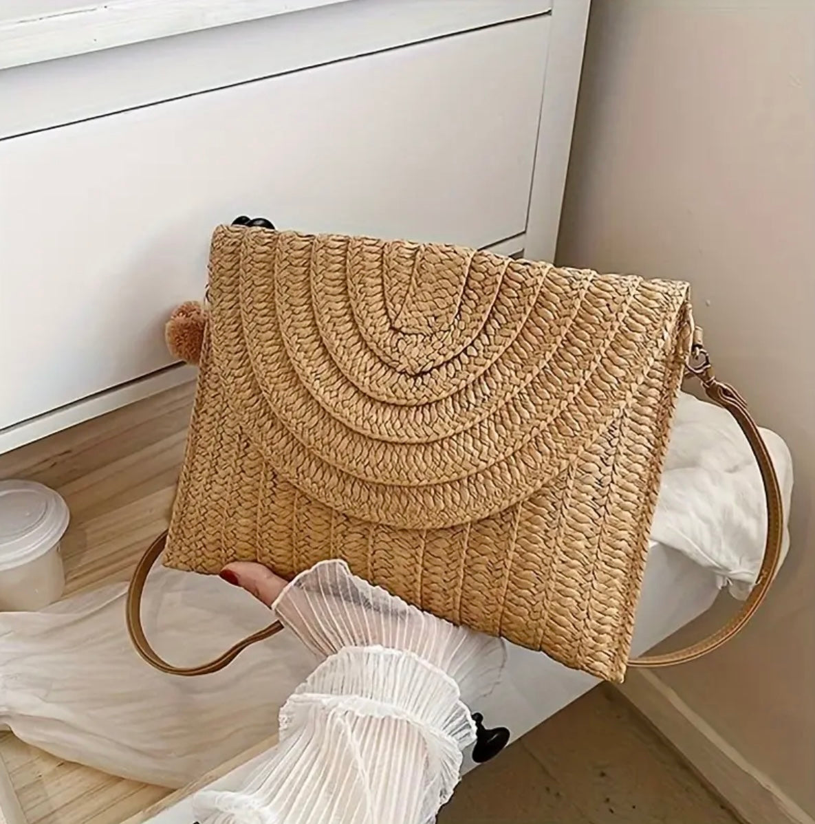 Crossbody Woven purse with Pom Tassels