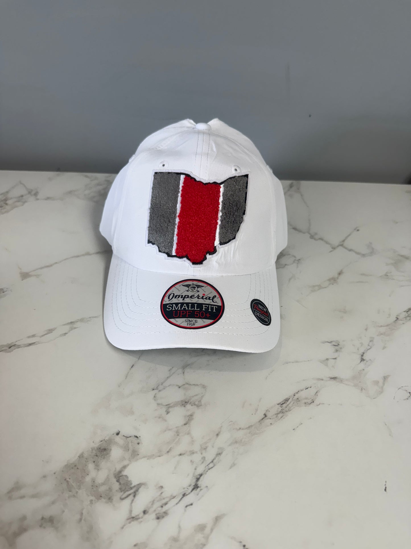 White Ohio Chenille Patch Pony Tail Hat