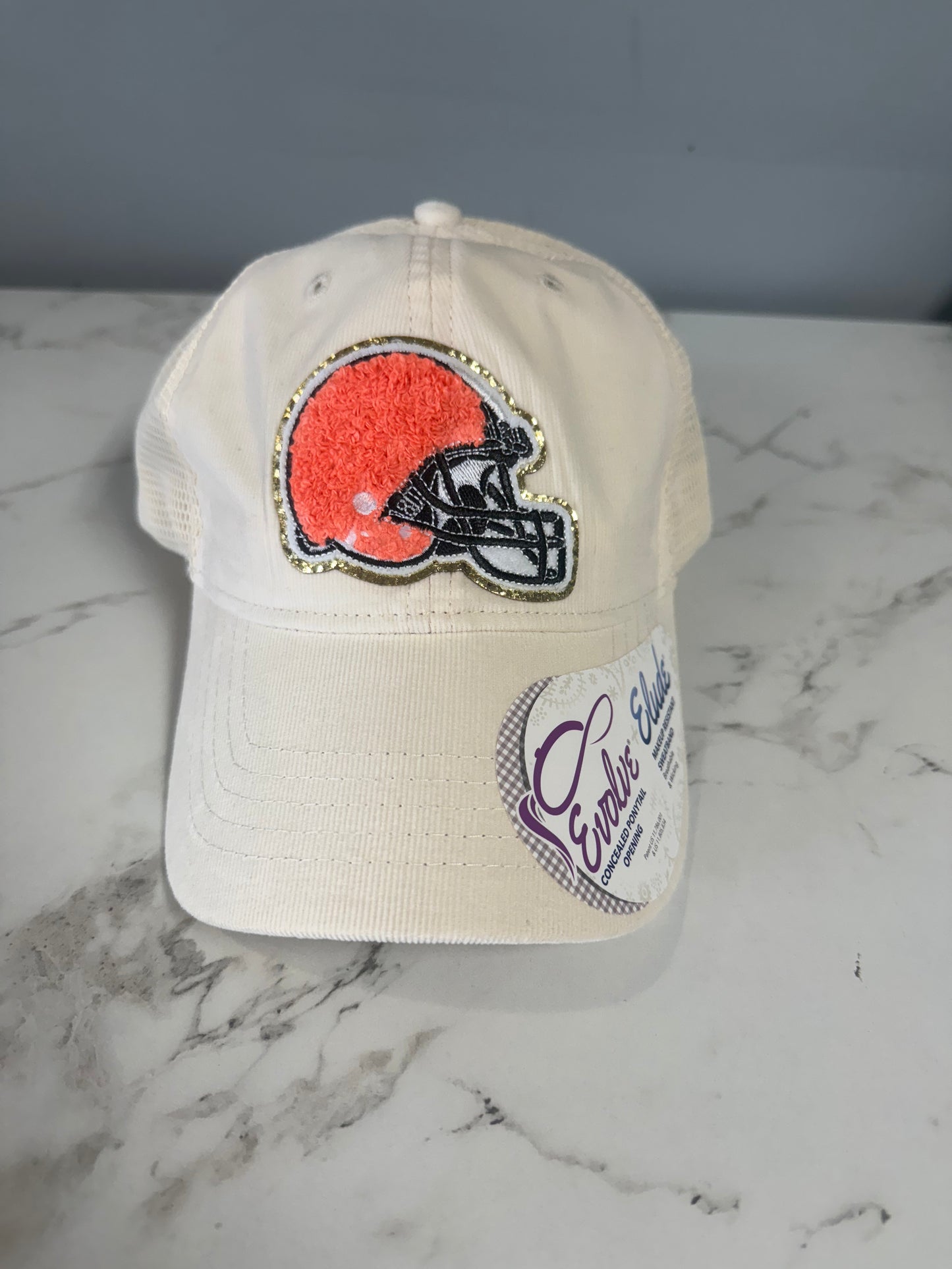 Cream Corduroy Chenille Helmet Patch Hat