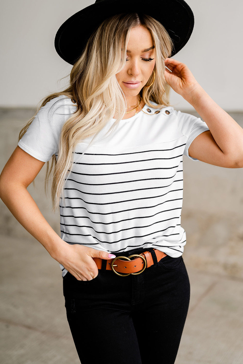 Nautical Striped Buttoned Short Sleeve Top