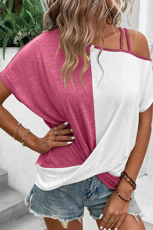 ROSE ASYMMETRIC COLORBLOCK STRAPPY TOP