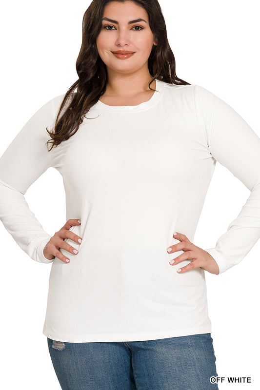 Off White Microfiber Long Sleeve Crewneck Tee