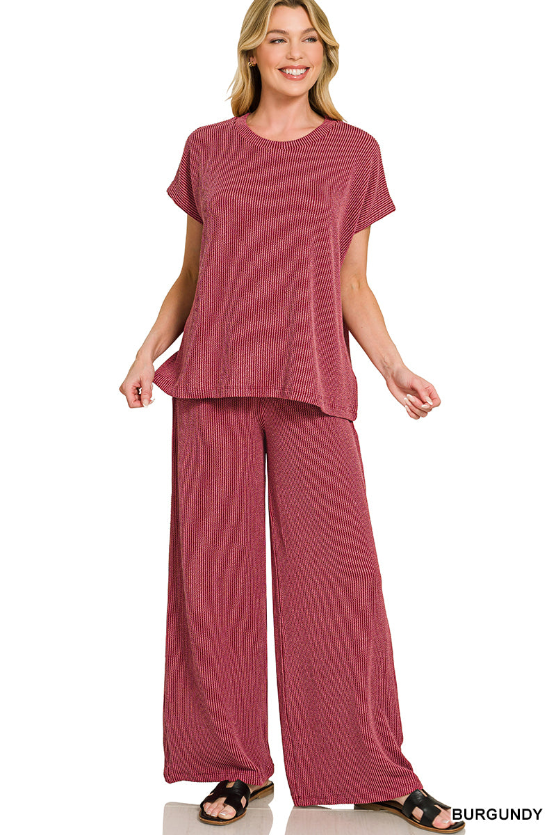 Burgundy Raised Ribbed Lounge Set