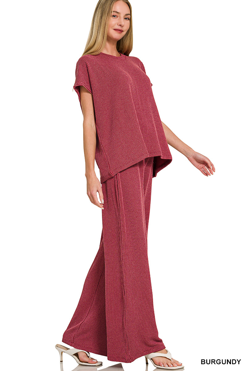 Burgundy Raised Ribbed Lounge Set