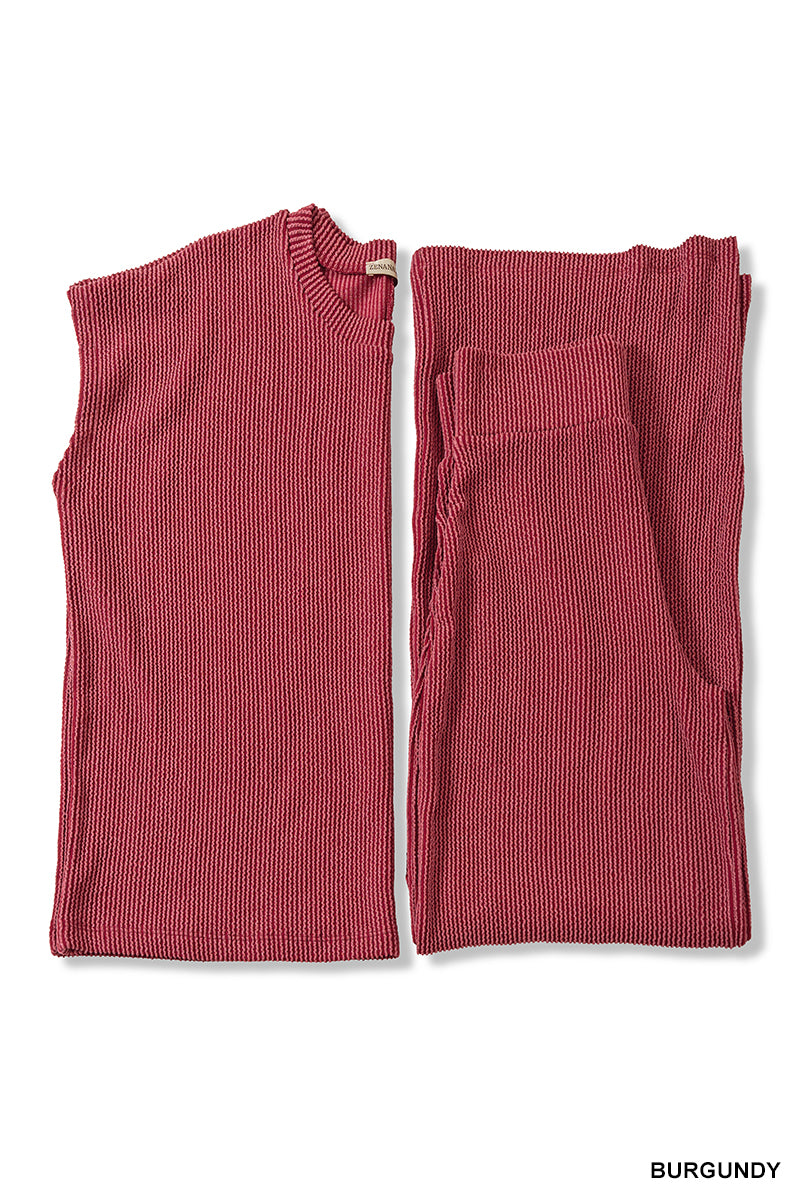 Burgundy Raised Ribbed Lounge Set