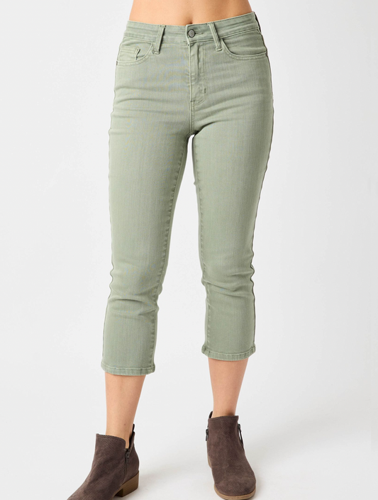 Judy Blue - Mid-Rise Sage Garment Dyed Capri