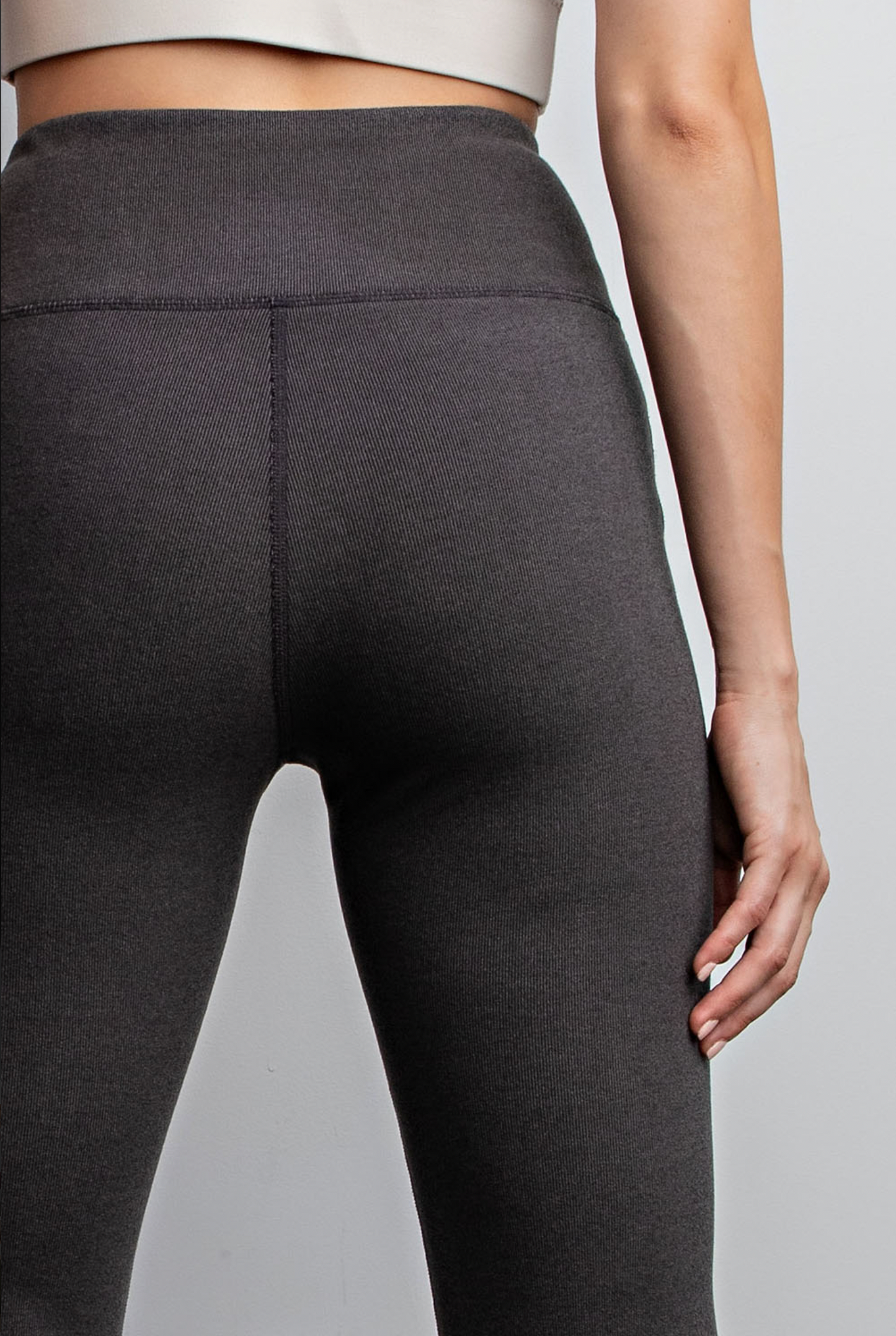 Black - Rib Brushed Bell Bottom Pants with Pockets