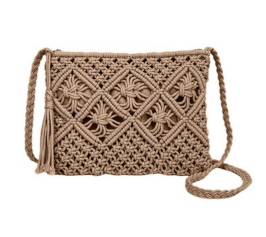 ASH MOCHA CROCHET TASSEL BOHO BAG