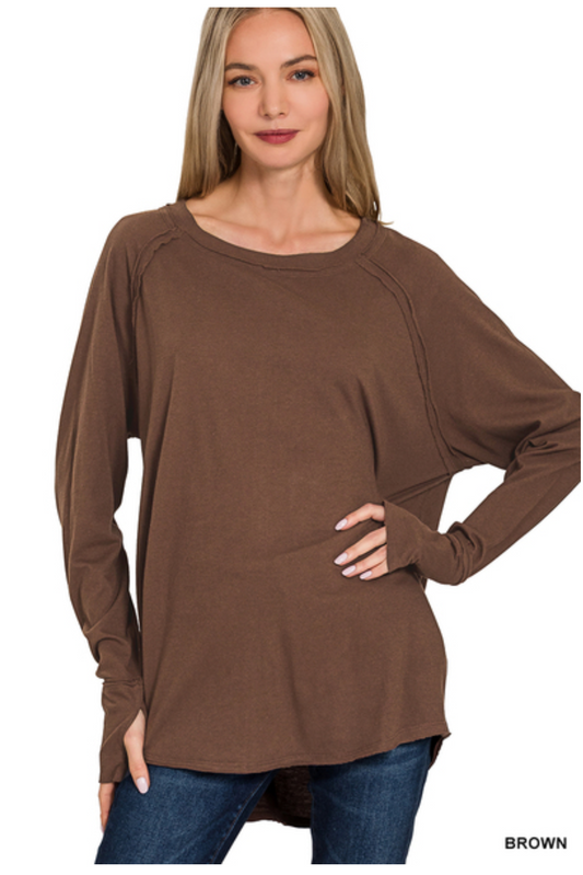 BROWN RAGLAN SLEEVE W/THUMBHOLE TOP