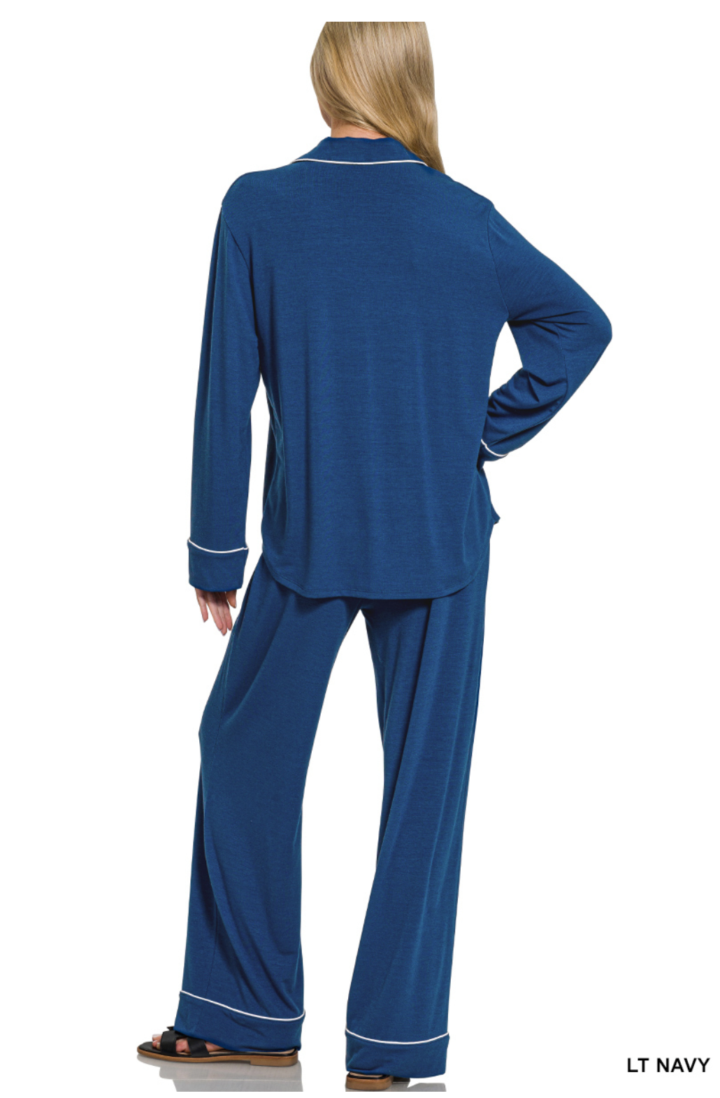 Navy Button Bown Pajama Set