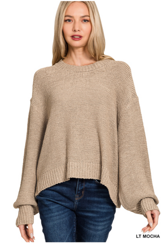 Light Mocha Oversized Balloon Sleeve Sweater