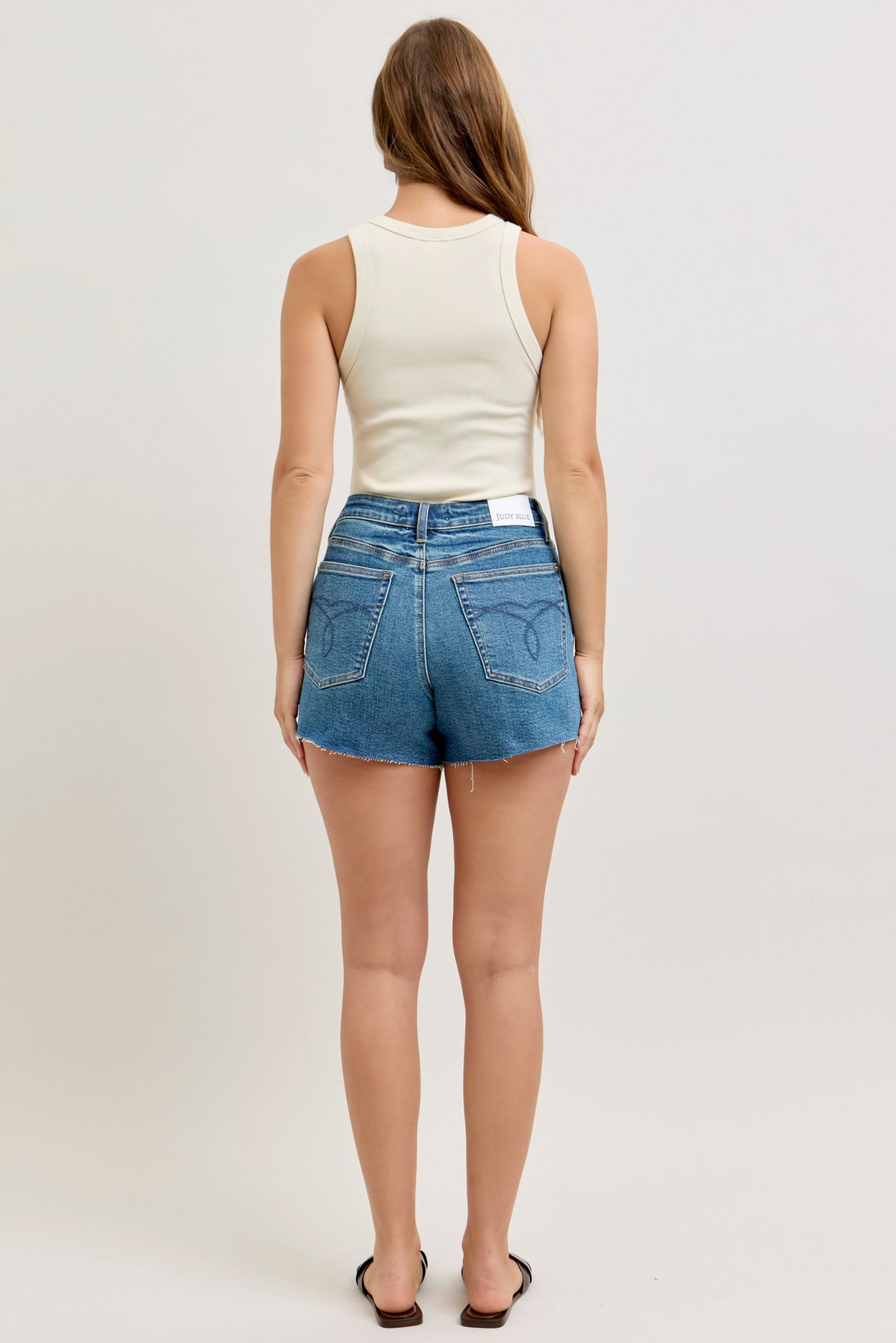 Judy Blue - High Waist Med Wash Cut Off Shorts