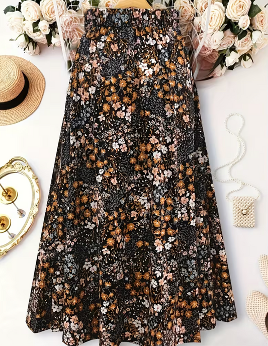 Black Floral Midi Skirt