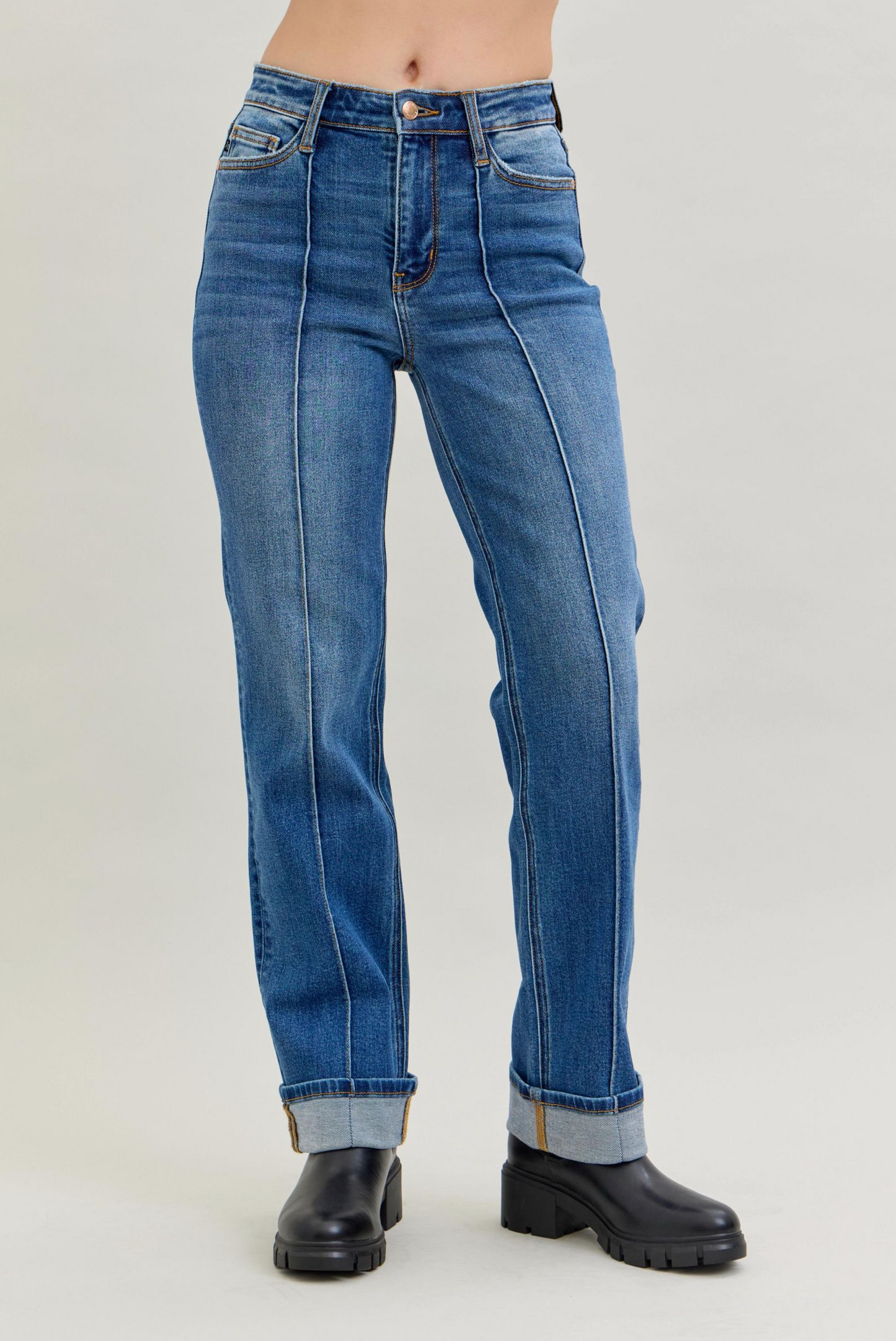 Judy Blue - High Waist Front Seam Cuffed Straight Leg