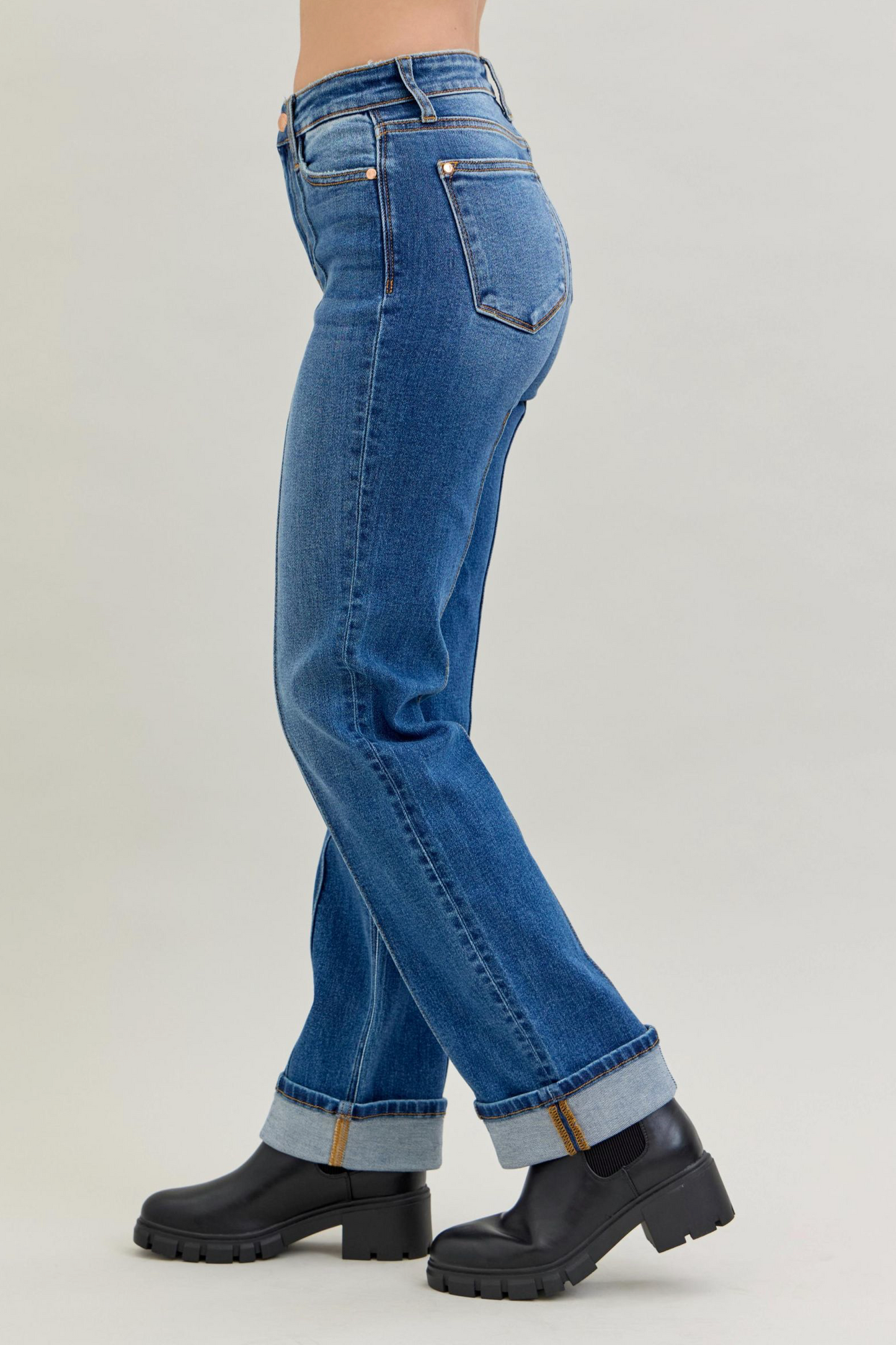 Judy Blue - High Waist Front Seam Cuffed Straight Leg