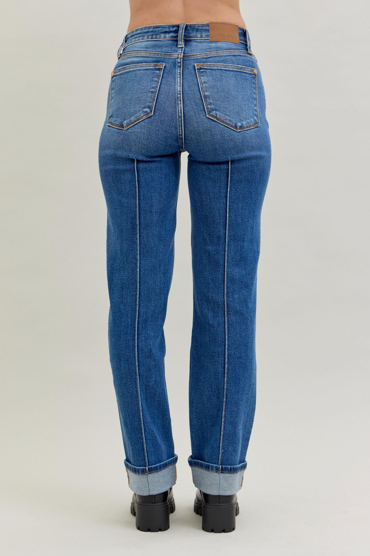 Judy Blue - High Waist Front Seam Cuffed Straight Leg