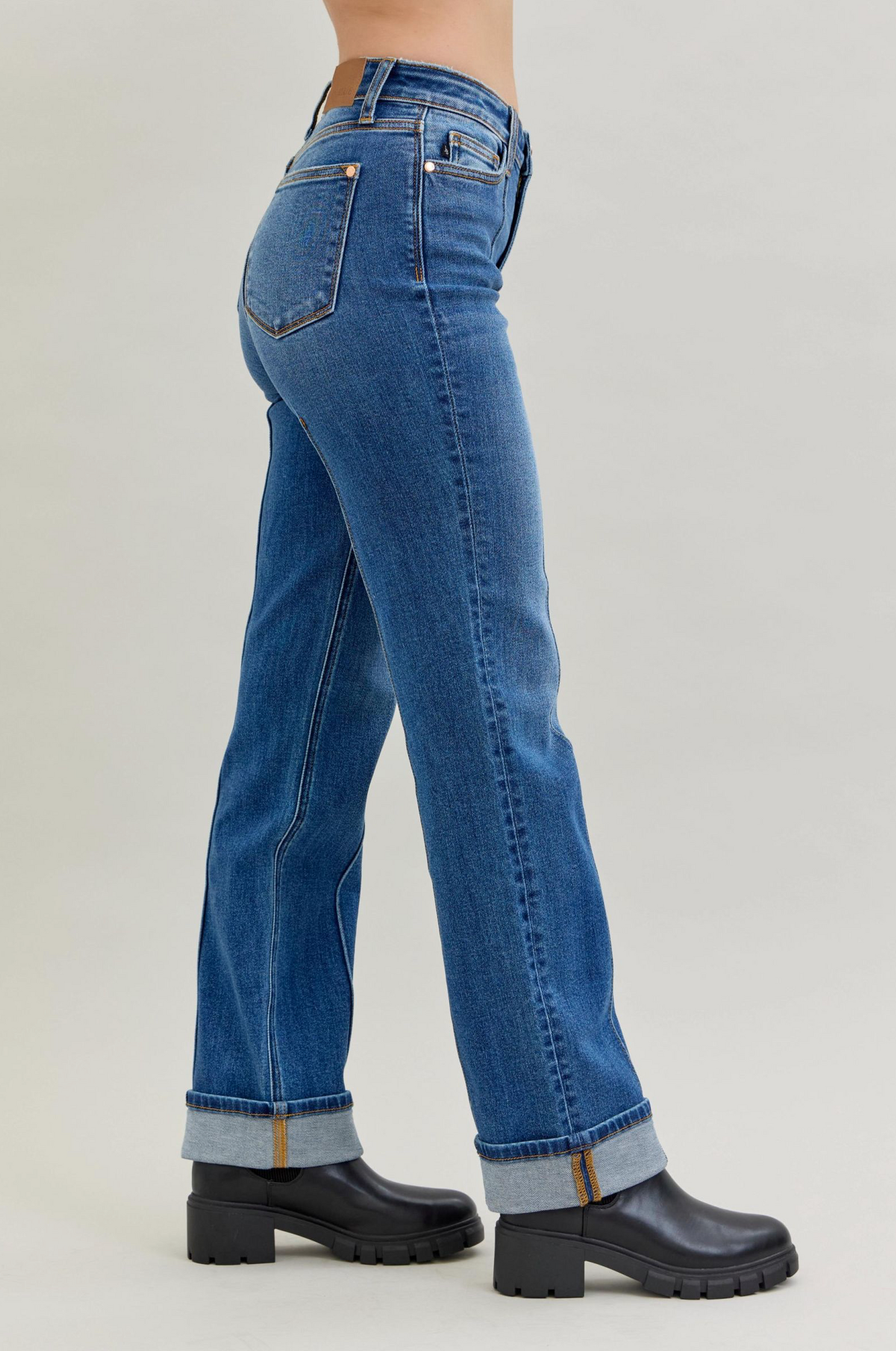Judy Blue - High Waist Front Seam Cuffed Straight Leg
