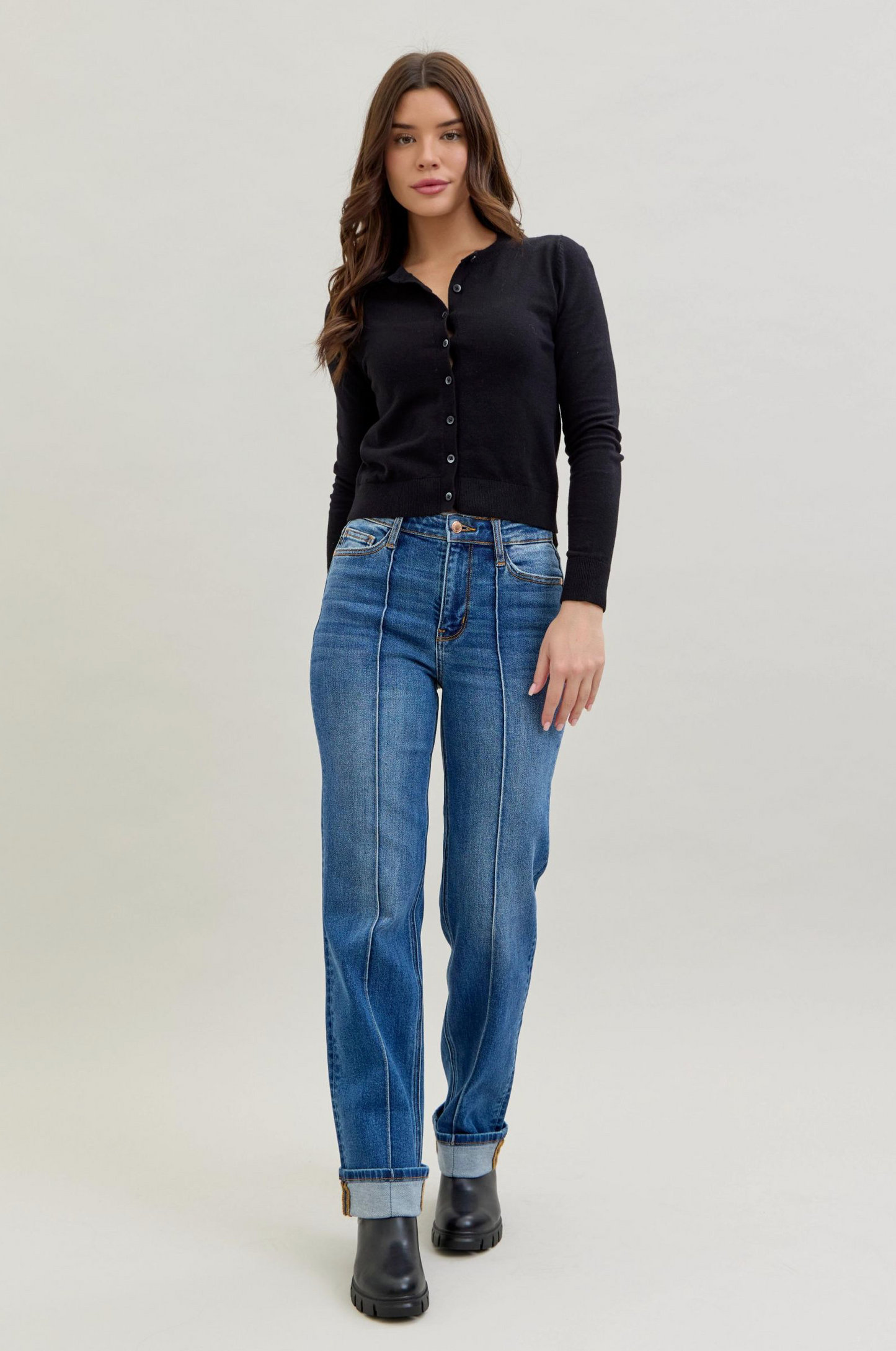 Judy Blue - High Waist Front Seam Cuffed Straight Leg