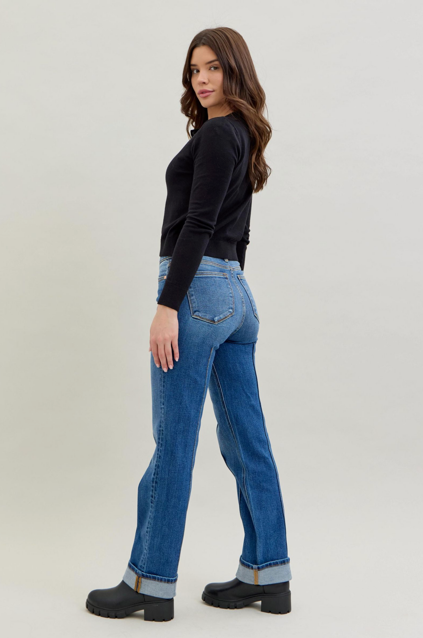Judy Blue - High Waist Front Seam Cuffed Straight Leg