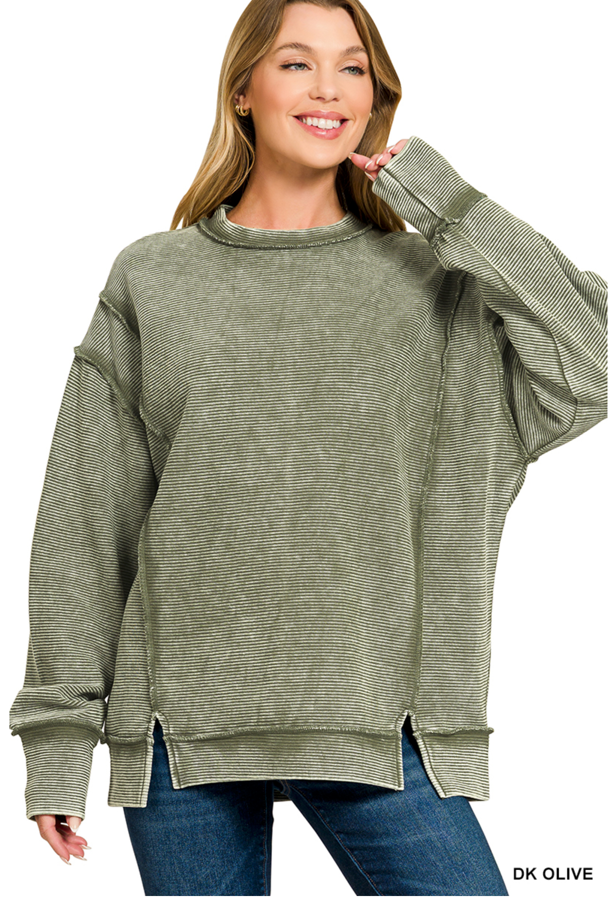Olive Acid Washed Ribbed Exposed Seam